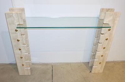 Jean Charles Jean Charles Designer 1970s French Minimalist Ivory White Travertine Console