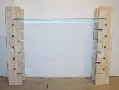 Jean Charles Jean Charles Designer 1970s French Minimalist Ivory White Travertine Console