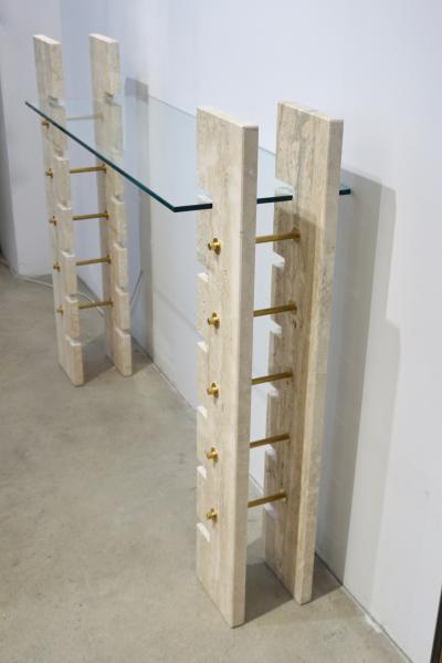 Jean Charles Jean Charles Designer 1970s French Minimalist Ivory White Travertine Console