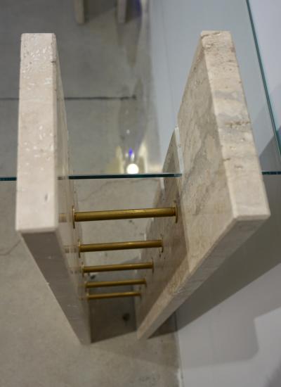 Jean Charles Jean Charles Designer 1970s French Minimalist Ivory White Travertine Console