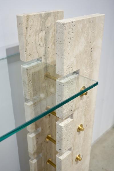 Jean Charles Jean Charles Designer 1970s French Minimalist Ivory White Travertine Console