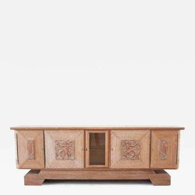 Jean Charles Moreaux Art Deco Cerused Oak Credenza by Jean Charles Moreux France 1940s
