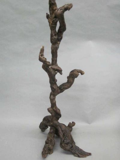 Jean Charles Moreux Pair Rare French Mid Century Primitivist Standing Lamps in Manner of Moreux