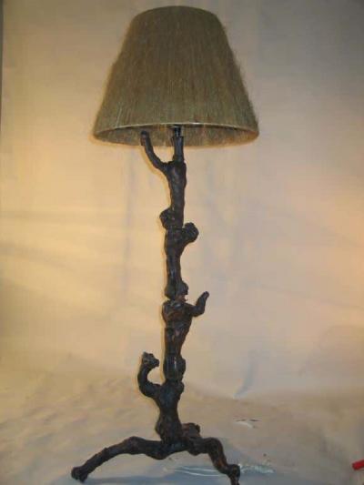 Jean Charles Moreux Pair Rare French Mid Century Primitivist Standing Lamps in Manner of Moreux