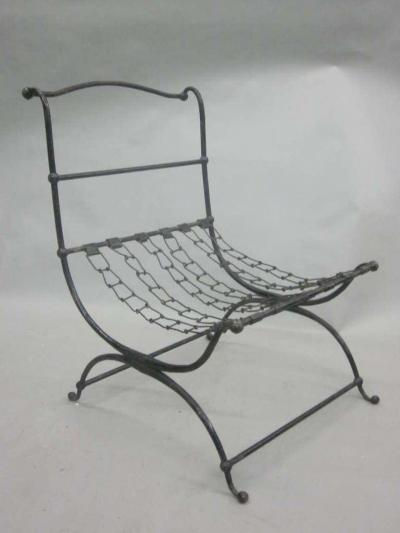 Jean Charles Moreux Rare Pair of French Hammered Iron and Chain Lounge Chairs by Jean Charles Moreux