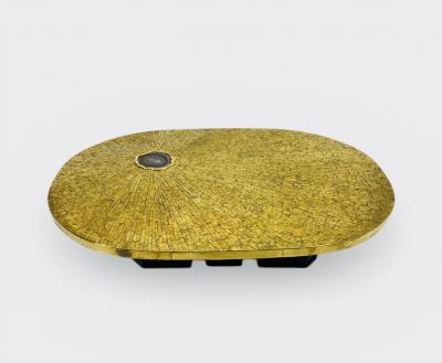 Jean Claude Dresse Coffee table Mosaic Brass and agate By Jean Claude Dresse
