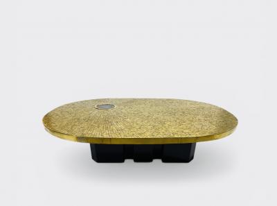 Jean Claude Dresse Coffee table Mosaic Brass and agate By Jean Claude Dresse