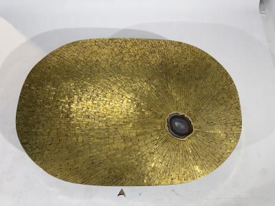 Jean Claude Dresse Coffee table Mosaic Brass and agate By Jean Claude Dresse
