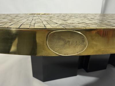 Jean Claude Dresse Coffee table Mosaic Brass and agate By Jean Claude Dresse