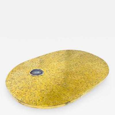 Jean Claude Dresse Coffee table Mosaic Brass and agate By Jean Claude Dresse