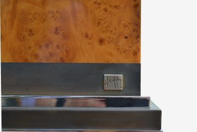 Jean Claude Mahey Burl Wood Chrome Table Lamps France 1960s