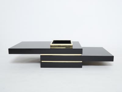 Jean Claude Mahey J C Mahey black lacquer and brass bar coffee table 1970s