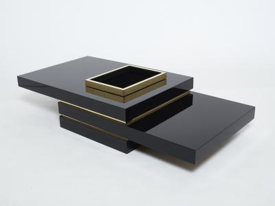 Jean Claude Mahey J C Mahey black lacquer and brass bar coffee table 1970s