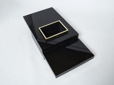 Jean Claude Mahey J C Mahey black lacquer and brass bar coffee table 1970s