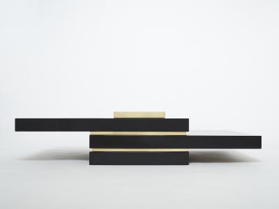 Jean Claude Mahey J C Mahey black lacquer and brass bar coffee table 1970s