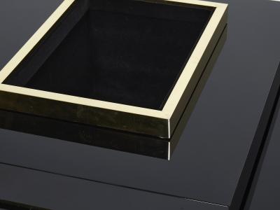 Jean Claude Mahey J C Mahey black lacquer and brass bar coffee table 1970s