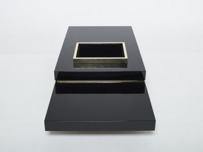 Jean Claude Mahey J C Mahey black lacquer and brass bar coffee table 1970s