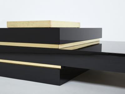 Jean Claude Mahey J C Mahey black lacquer and brass bar coffee table 1970s