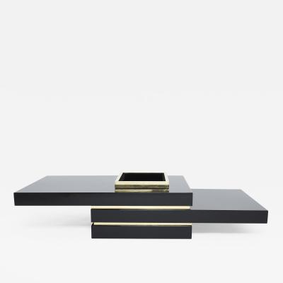 Jean Claude Mahey J C Mahey black lacquer and brass bar coffee table 1970s