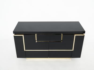 Jean Claude Mahey J C Mahey brass black lacquered sideboard bar cabinet 1970s