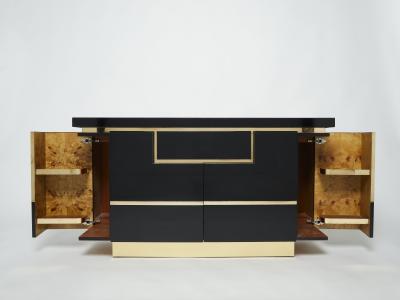 Jean Claude Mahey J C Mahey brass black lacquered sideboard bar cabinet 1970s