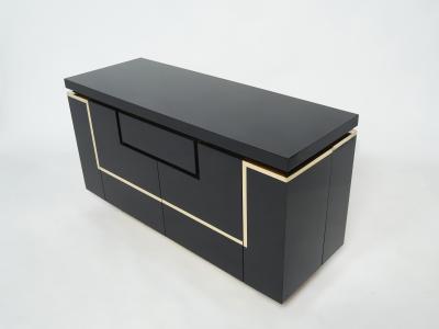 Jean Claude Mahey J C Mahey brass black lacquered sideboard bar cabinet 1970s