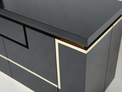 Jean Claude Mahey J C Mahey brass black lacquered sideboard bar cabinet 1970s