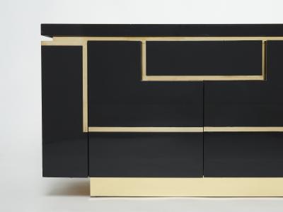 Jean Claude Mahey J C Mahey brass black lacquered sideboard bar cabinet 1970s