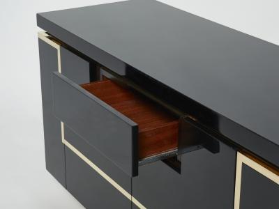 Jean Claude Mahey J C Mahey brass black lacquered sideboard bar cabinet 1970s
