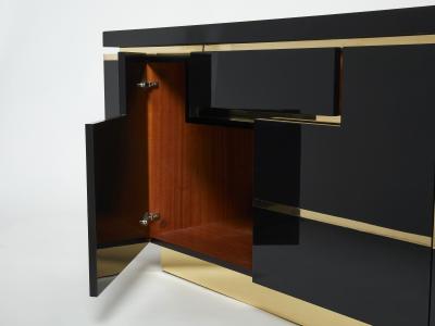 Jean Claude Mahey J C Mahey brass black lacquered sideboard bar cabinet 1970s