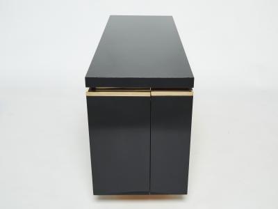 Jean Claude Mahey J C Mahey brass black lacquered sideboard bar cabinet 1970s