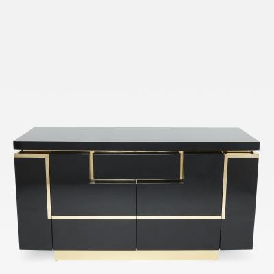 Jean Claude Mahey J C Mahey brass black lacquered sideboard bar cabinet 1970s