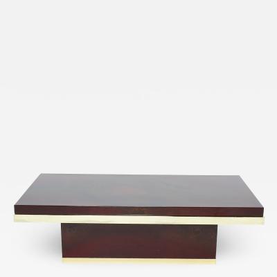Jean Claude Mahey J C Mahey cherry red lacquer and brass coffee table 1970s