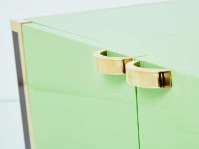 Jean Claude Mahey J C Mahey pair of small green lacquer and brass cabinets 1970s