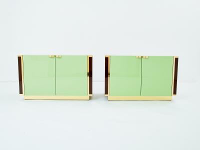 Jean Claude Mahey J C Mahey pair of small green lacquer and brass cabinets 1970s