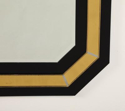 Jean Claude Mahey Jean Claude Mahey Octagonal Black Lacquered Brass Wall Mirror circa 1970