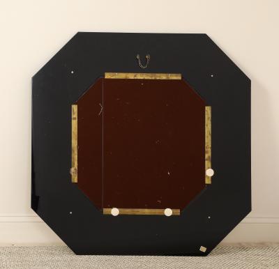 Jean Claude Mahey Jean Claude Mahey Octagonal Black Lacquered Brass Wall Mirror circa 1970