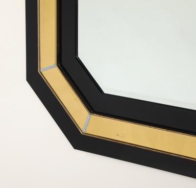 Jean Claude Mahey Jean Claude Mahey Octagonal Black Lacquered Brass Wall Mirror circa 1970