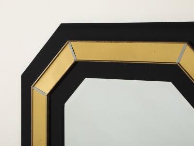 Jean Claude Mahey Jean Claude Mahey Octagonal Black Lacquered Brass Wall Mirror circa 1970