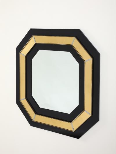 Jean Claude Mahey Jean Claude Mahey Octagonal Black Lacquered Brass Wall Mirror circa 1970