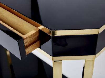 Jean Claude Mahey Pair of Jean Claude Mahey black lacquered brass console tables 1970s