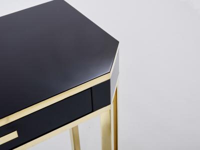 Jean Claude Mahey Pair of Jean Claude Mahey black lacquered brass console tables 1970s