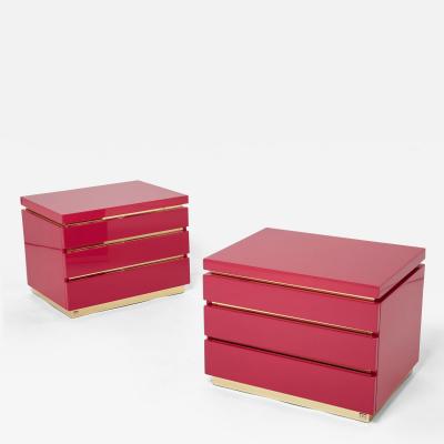 Jean Claude Mahey Pair of Jean Claude Mahey pink lacquered brass nightstands 1970s