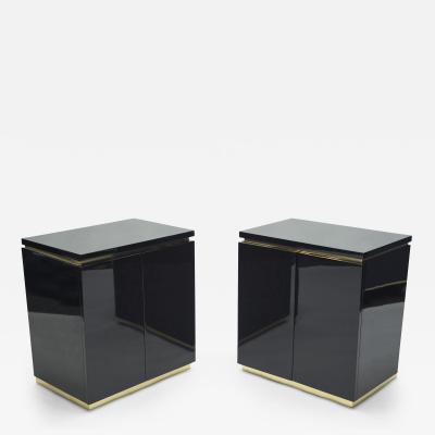 Jean Claude Mahey Pair of small black lacquer cabinets night stands by J C Mahey 1970s