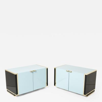 Jean Claude Mahey Pair of small blue black lacquer and brass cabinets by J C Mahey 1970s