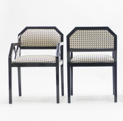 Jean Claude Mahey Rare pair of black lacquer chairs J C Mahey 1970s