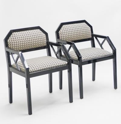 Jean Claude Mahey Rare pair of black lacquer chairs J C Mahey 1970s