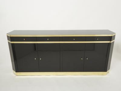 Jean Claude Mahey Signed J C Mahey brass black lacquered sideboard 1970s