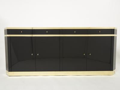 Jean Claude Mahey Signed J C Mahey brass black lacquered sideboard 1970s