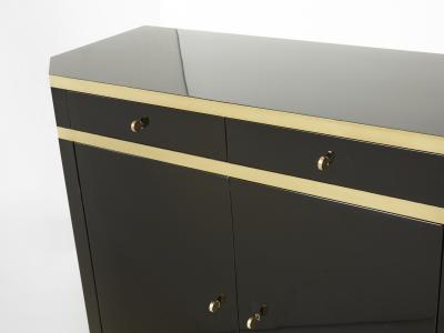 Jean Claude Mahey Signed J C Mahey brass black lacquered sideboard 1970s